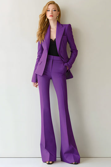 Dark Purple Peak Lapel Slim Fit 2-Piece Women Suits